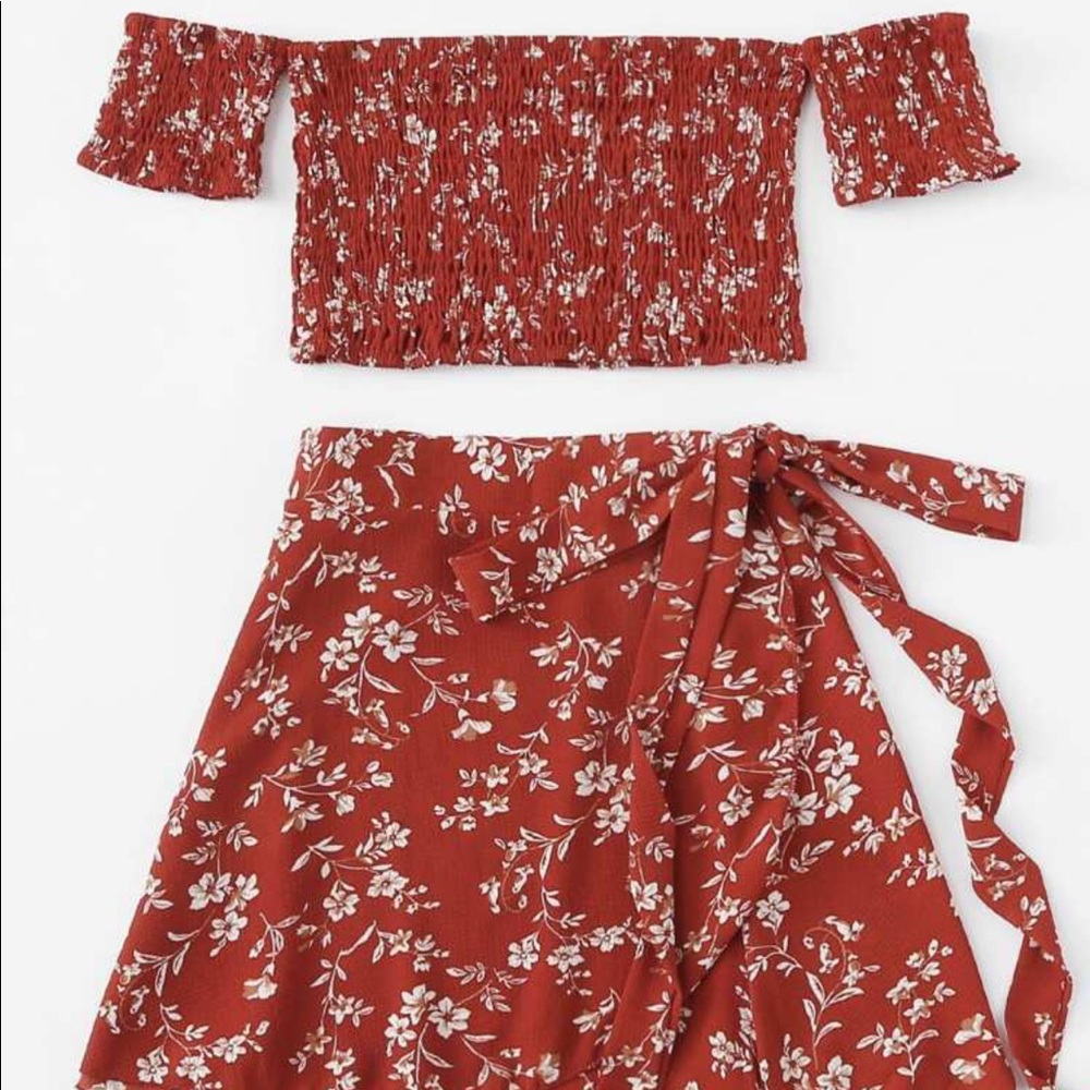Floral Off The Shoulder Top With Skirt